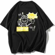 KİDS FACE Hi Suprise Sırt Baskılı Pamuk Oversize Sokak Stili Erkek Çocuk T-Shırt