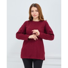 Stilmony Kadın Bordo Orta Yaş Günlük Triko Anne Bluz Kazak