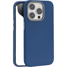 Piili Apple iPhone 15 Leather Lacivert Magsafe Suni Deri Kılıf