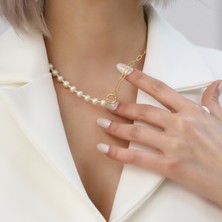 Nox Jewelry 925 Ayar Gümüş Gerçek ve Doğal Tatlısu İnci Yarı Zincir Kolye Çap:7 mm - CNP00138