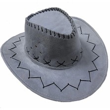 Bağcıklı Çocuk Boy Nubuk Süet Kovboy Şapkası Koyu Gri Renk