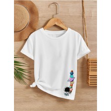 Hanclo Rahat Kalıp Pamuklu Baskılı Beyaz Çocuk T-Shirt