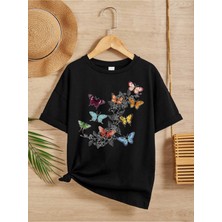 Hanclo Siyah Pamuklu Baskılı Çocuk T-Shirt Kısa Kol Erkek Çocuk Günlük Stil Grafik Desenli