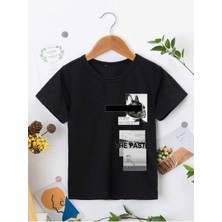 Hanclo Rahat Kalıp Pamuklu Baskılı Siyah Çocuk T-Shirt