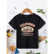 Hanclo Rahat Kalıp Pamuklu Baskılı Siyah Çocuk T-Shirt