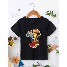 Hanclo Rahat Kalıp Pamuklu Baskılı Siyah Çocuk T-Shirt