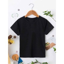 Hanclo Rahat Kalıp Pamuklu Düz Siyah Çocuk T-Shirt