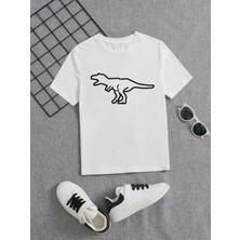 Hanclo Rahat Kalıp Pamuklu Baskılı Beyaz Çocuk T-Shirt