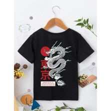 Hanclo Rahat Kalıp Pamuklu Baskılı Siyah Çocuk T-Shirt