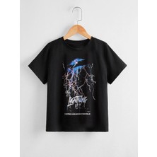 Hanclo Rahat Kalıp Pamuklu Yıldırım Baskılı Çocuk T-Shirt