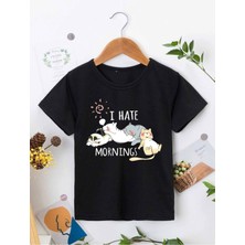 Hanclo Rahat Kalıp Pamuklu Baskılı Siyah Çocuk T-Shirt