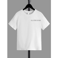 Hanclo Rahat Kalıp Pamuklu Baskılı Beyaz Çocuk T-Shirt