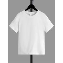 Hanclo Rahat Kalıp Pamuklu Düz Beyaz Çocuk T-Shirt