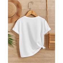 Hanclo Rahat Kalıp Pamuklu Baskılı Beyaz Çocuk T-Shirt
