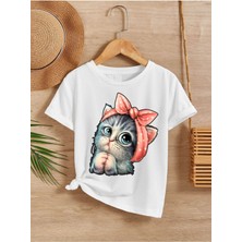 Hanclo Beyaz Pamuklu Baskılı Çocuk T-Shirt Erkek Çocuk İçin Rahat Kalıp Kısa Kollu