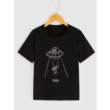 Hanclo Rahat Kalıp Pamuklu Uzaylı Baskılı Çocuk T-Shirt