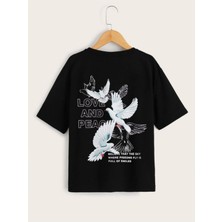 Hanclo Rahat Kalıp Pamuklu Beyaz Güvercin Baskılı Çocuk T-Shirt