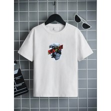 Hanclo Rahat Kalıp Pamuklu Baskılı Beyaz Çocuk T-Shirt