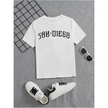 Hanclo Rahat Kalıp Pamuklu Baskılı Beyaz Çocuk T-Shirt