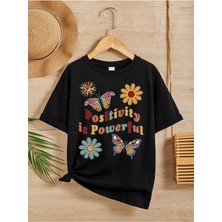 Hanclo Rahat Kalıp Pamuklu Baskılı Siyah Çocuk T-Shirt