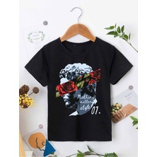 Hanclo Rahat Kalıp Pamuklu Baskılı Siyah Çocuk T-Shirt