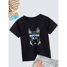 Hanclo Rahat Kalıp Pamuklu Baskılı Siyah Çocuk T-Shirt