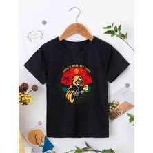Hanclo Rahat Kalıp Pamuklu Baskılı Siyah Çocuk T-Shirt