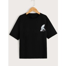 Hanclo Rahat Kalıp Pamuklu Beyaz Güvercin Baskılı Çocuk T-Shirt