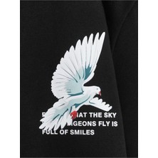 Hanclo Rahat Kalıp Pamuklu Beyaz Güvercin Baskılı Çocuk T-Shirt