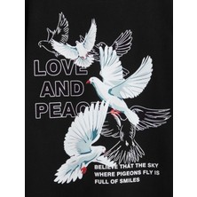 Hanclo Rahat Kalıp Pamuklu Beyaz Güvercin Baskılı Çocuk T-Shirt