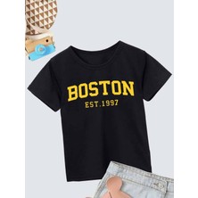 Hanclo Rahat Kalıp Pamuklu Baskılı Siyah Çocuk T-Shirt