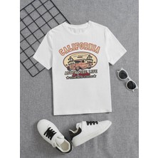 Hanclo Rahat Kalıp Pamuklu Baskılı Beyaz Çocuk T-Shirt