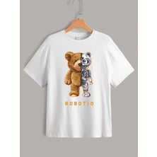 Hanclo Çocuk Oversize Robotıo Pamuklu Bisiklet Yaka Tişört