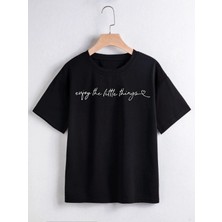 Hanclo Rahat Kalıp Pamuklu Baskılı Siyah Çocuk T-Shirt