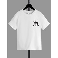 Hanclo Rahat Kalıp Pamuklu Baskılı Beyaz Çocuk T-Shirt