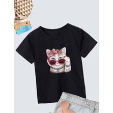 Hanclo Rahat Kalıp Pamuklu Baskılı Siyah Çocuk T-Shirt