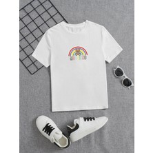 Hanclo Rahat Kalıp Pamuklu Baskılı Beyaz Çocuk T-Shirt