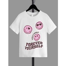 Hanclo Rahat Kalıp Pamuklu Baskılı Beyaz Çocuk T-Shirt