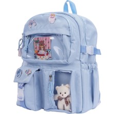 Roomys Kawaii Kore Tarzı Aksesuarlı Okul Sırt Çantası Bebe Mavisi