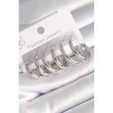 Shopzum Pirinç Gümüş Renk Halka Model Kadın Küpe Seti