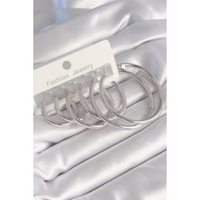 Shopzum Pirinç Gümüş Renk Halka Model Kadın Küpe Seti