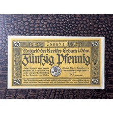 Numsimatik Alman Reich Dönemi   Acil Durum Parası  1919 Notgeld Erbach Odenwald 50 Pfennig Çil Unc