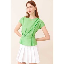 ROMAN Drape Detaylı Peplum Poplin Bluz Yeşil Y2413026_012