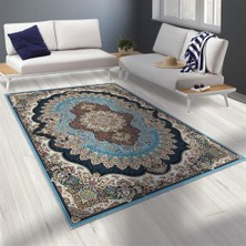 Carpettex Bambu Halı İpeksi Yumuşak Su ve Leke Tutmaz Klasik Desenli Siyah Mavi Halı