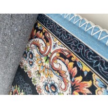 Carpettex Bambu Halı İpeksi Yumuşak Su ve Leke Tutmaz Klasik Desenli Siyah Mavi Halı