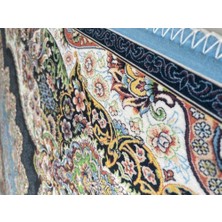 Carpettex Bambu Halı İpeksi Yumuşak Su ve Leke Tutmaz Klasik Desenli Siyah Mavi Halı