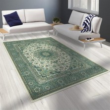 Carpettex Bambu Halı İpeksi Yumuşak Su ve Leke Tutmaz Klasik Desenli Yeşil Halı