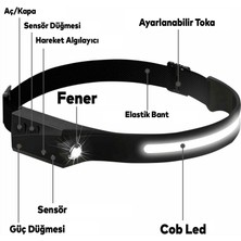 Nzb Kafa Lambası Sensörlü Ledli Şarjlı Pilli Kamp Kafa Feneri El Feneri 5+3 W 350 Lümen