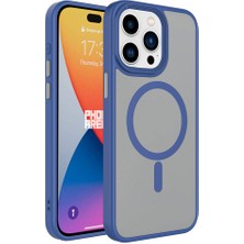 Farma İletişim Teknolojileri Apple iPhone 15 Pro - Uyumlu Mat Arka Yüzey Wireless Şarj Özellikli Zore Flet Magsafe Kapak-Mavi