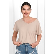 Koza Kadın V Yaka Kısa Kollu T-Shirt 1478-23